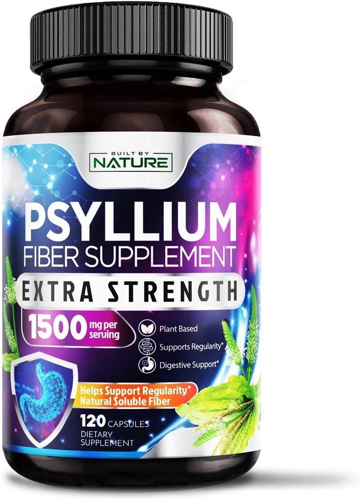 Psyllium Husk Capsules 1500 mg - Fiber Supplement - Doğal ► Fiber Pills with Psyllium Husk Toz - Destekler Digestive Gut and Colon Health - Non-GMO, Gluten-Free, Vegan - 120 Capsules