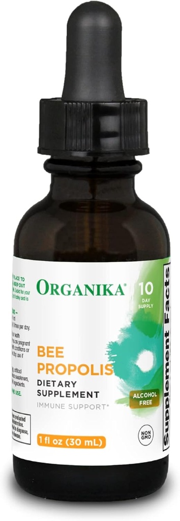 Organika Bee Propolis Βάμμα 1 oz: Vegan Propolis Extract - Λαιμός και αναπνοή - Χωρίς γλουτένη, ΓΤΟ, & Τεχνητές Γεύσεις - Προσφορά 10 ημερών Prop