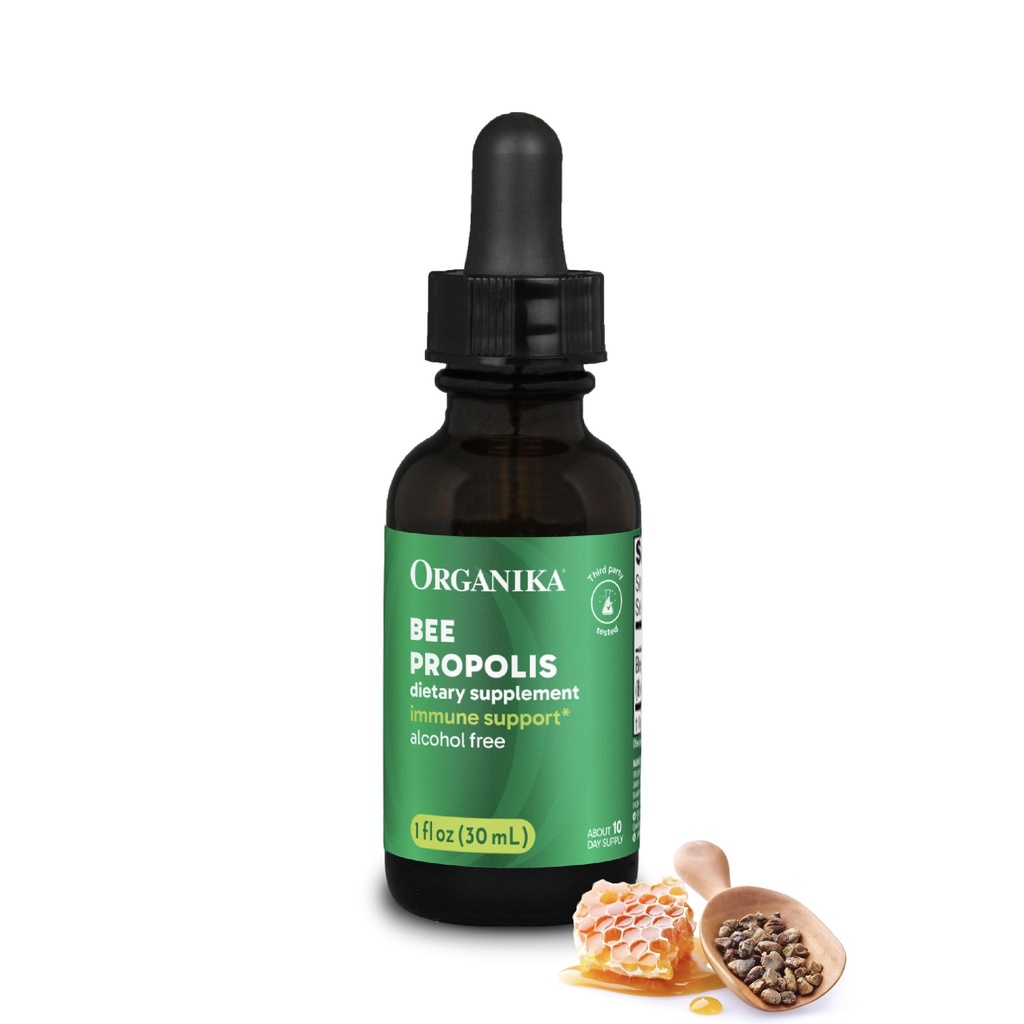 Organika Bee Propolis Βάμμα 1 oz: Vegan Propolis Extract - Λαιμός και αναπνοή - Χωρίς γλουτένη, ΓΤΟ, & Τεχνητές Γεύσεις - Προσφορά 10 ημερών Prop