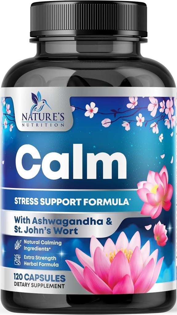 Doğal Calm, Unwind & Relax Support - Ashwagandha, GABA, Magnezyum, L-Theanine & More - Natural Focus, Energy & Immune Support - Nature's Non-GMO, Vegan, Gluten Free, Şişed in USA - 120 Capsules