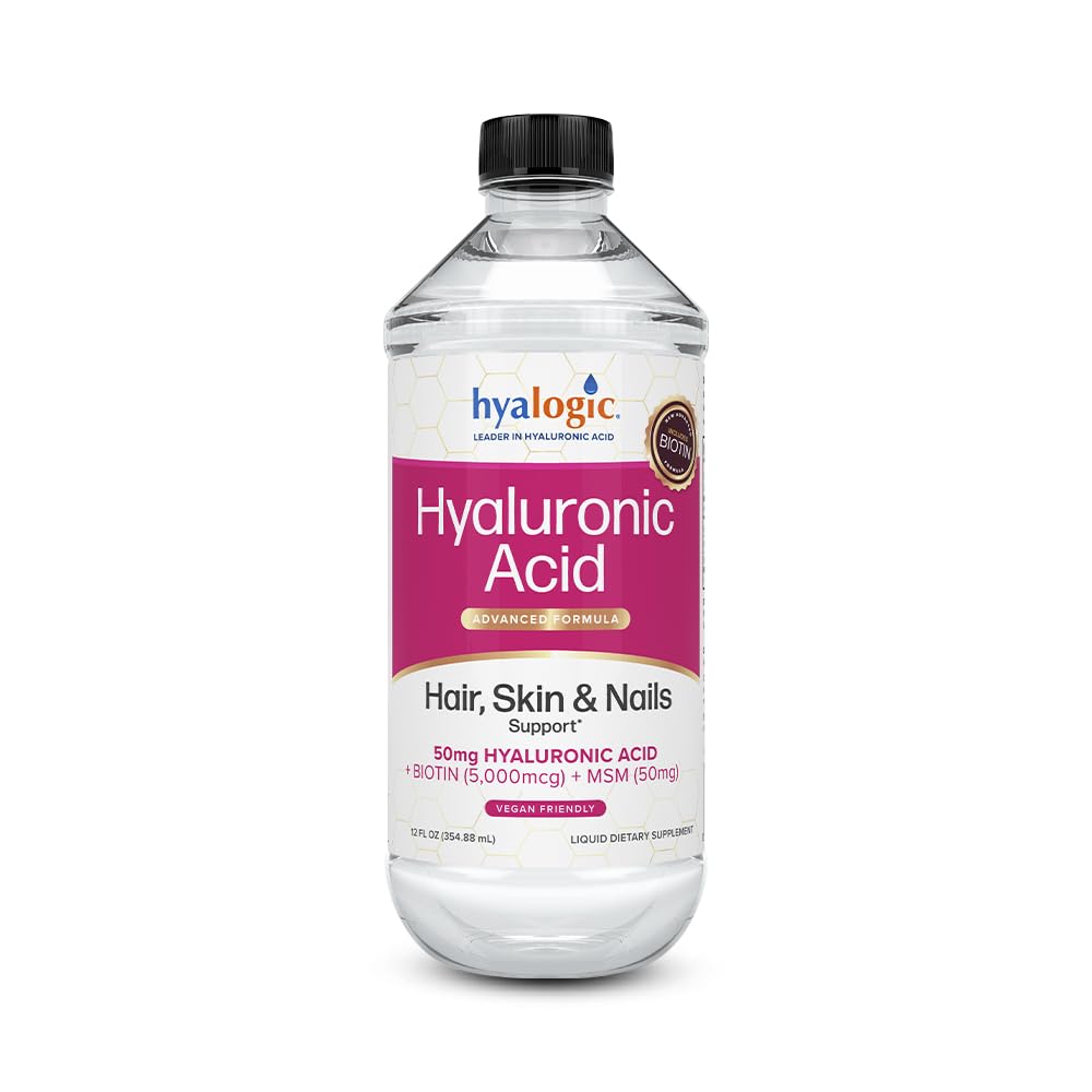 Hyalogic Liquid Hyaluronic Acid Supplement - Sağlıklı Saç, Cilt ve Çiçeği 5000 mcg Biotin ve 50 mg MSM - Tüm Vücut için Doğal Hydration - Yüksek Moleküler Kilo Formula - 12 ozz