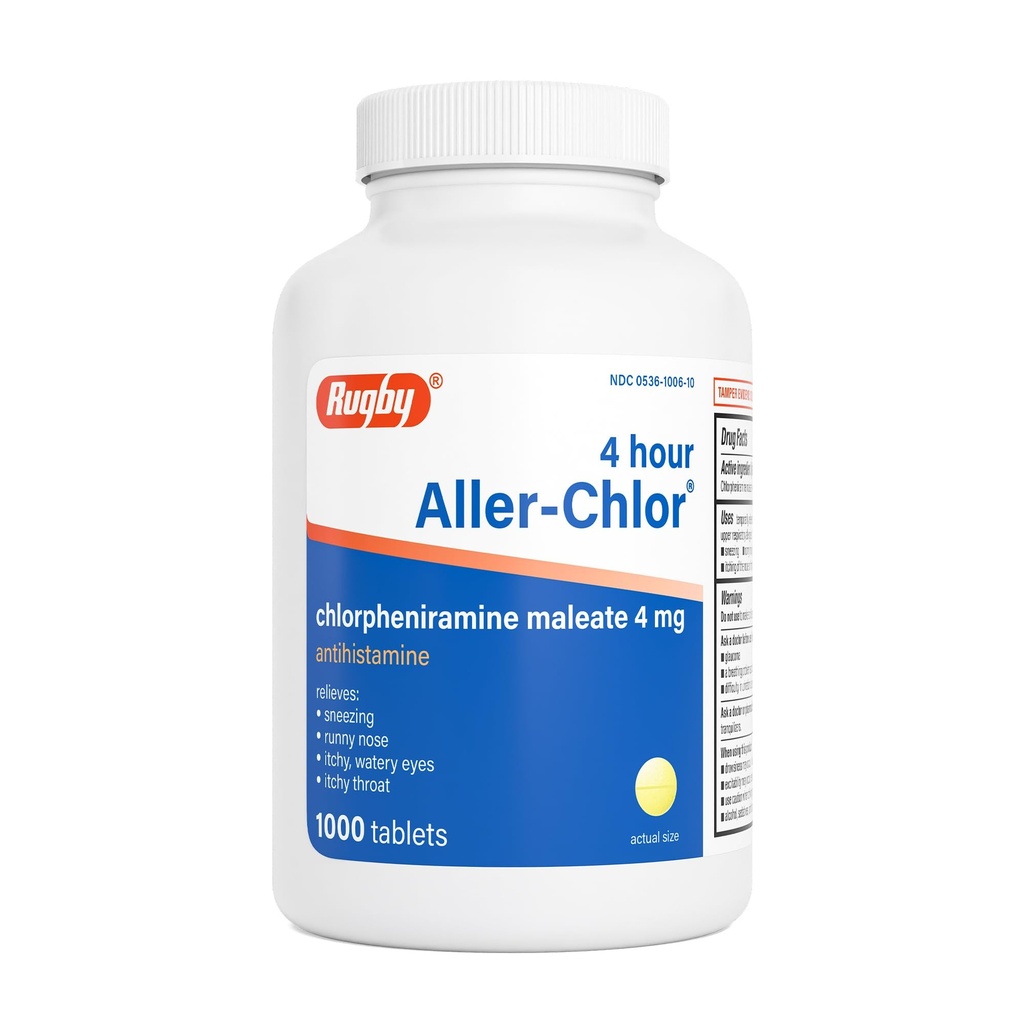 4 Saat Aller-chlor - Chlorpheniramine 4 mg - Antihistamin - 1000 Tablet (1 Pack)