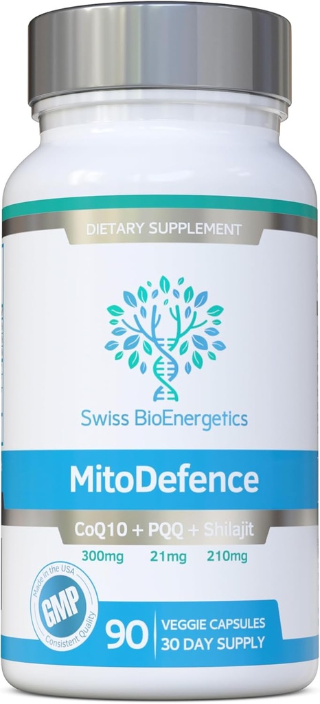 MitoDefence - 300 mg CoQ10 ile 21 mg PQ ve 210 mg Shilajit Günlük doz - All-in-ONE Mitochondrial Support with Advancedd Abpole - Pro ABD'de Üretilen ve Test Edilmiş