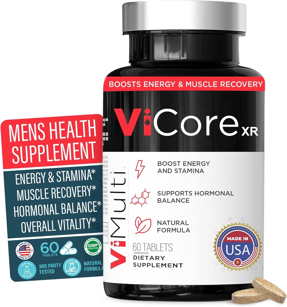 ViCore Premium Men's Herbal Supplement – Tongkat Ali (Longjack), Maca Root, Panax Ginseng, çinko & L-Arginine – Destekler Enerji, Stamina, Immune Health & Men's Wellness – 60 Capsules