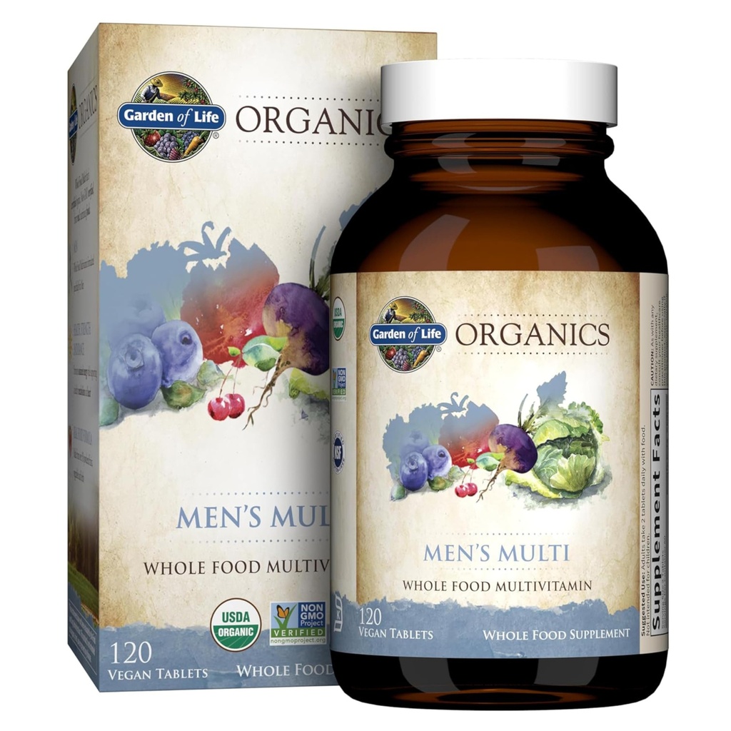 Organics Κήπος Ζωής Ολόκληρα τρόφιμα Πολυβιταμίνη για τους άνδρες, 120 δισκία, Vegan Mens Βιταμίνες και Ορυκτά για την υγεία και την ευεξία, Πιστοποιημένα Βιολογικά Vegan Multi