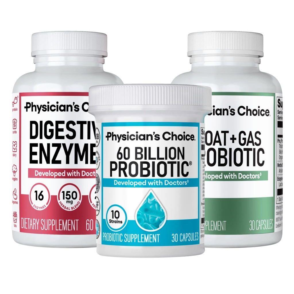 Doktor'un CHOICE Gut Guardian (1994): 60 Milyar Probiyotik 30ct + Bloat & Gas Probiyotik 30ct + Digestive Enzymes 60ct + Digestive Enzymes 60ct