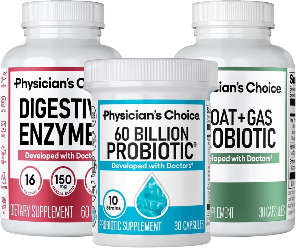 Doktor'un CHOICE Gut Guardian (1994): 60 Milyar Probiyotik 30ct + Bloat & Gas Probiyotik 30ct + Digestive Enzymes 60ct + Digestive Enzymes 60ct