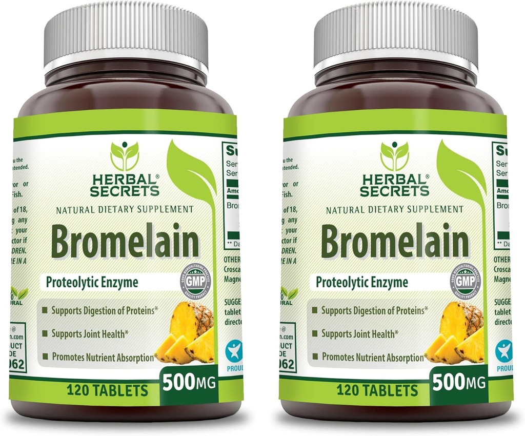 Herbal Sırları Bromelain 500 Mg 120 Tablet Tamam | 2 | Non-GMO | Gluten Free | Made in USA