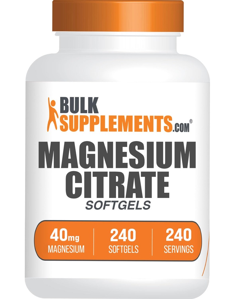 BulkSupplements.com Μαγνήσιο Citrate Softgels - Συμπλήρωμα μαγνησίου, Συμπλήρωμα κιτρικού μαγνησίου - 250mg (με 40mg μαγνήσιο), Χωρίς γλουτένη, 1 Softgel ανά υπηρεσία, 240 Count (πακέτο του 1)