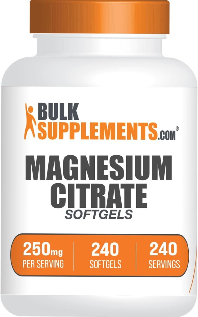 BulkSupplements.com Μαγνήσιο Citrate Softgels - Συμπλήρωμα μαγνησίου, Συμπλήρωμα κιτρικού μαγνησίου - 250mg (με 40mg μαγνήσιο), Χωρίς γλουτένη, 1 Softgel ανά υπηρεσία, 240 Count (πακέτο του 1)