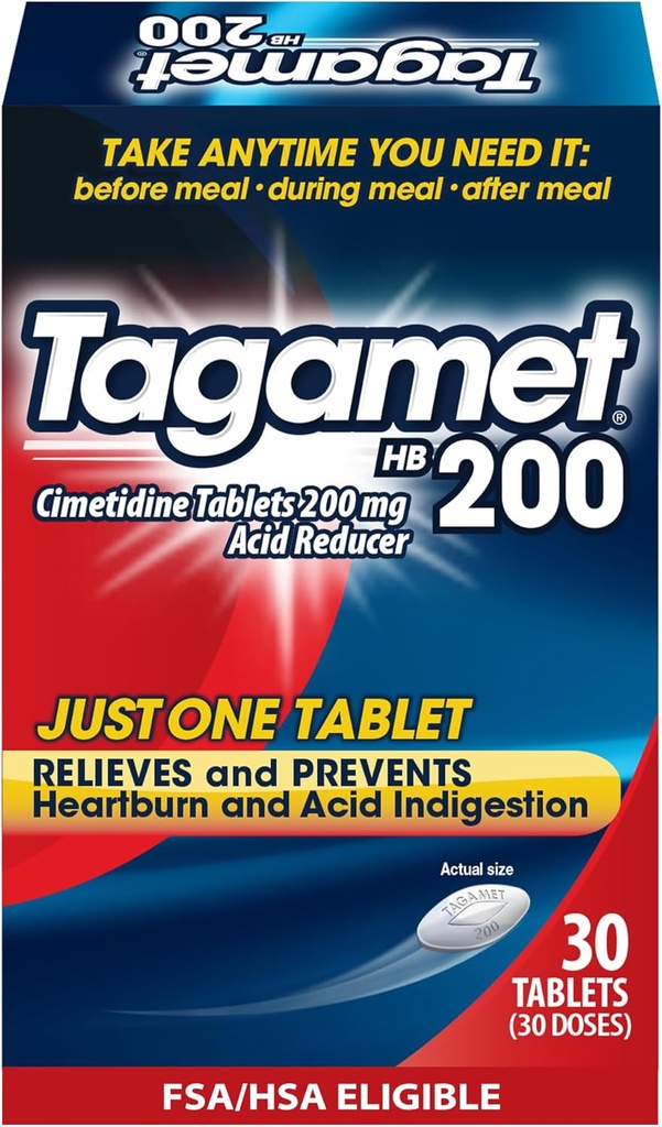 Tagamet HB 200 mg Cimetidine Acid Reducer and Heartburn Relief, Relief Relief, Relief and Prevents Indigestion, 30 Count