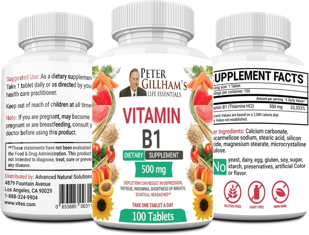 Peter's Choice B1 Tablets Diyetary Supplement (B1 500 mg, 100 Tablet)