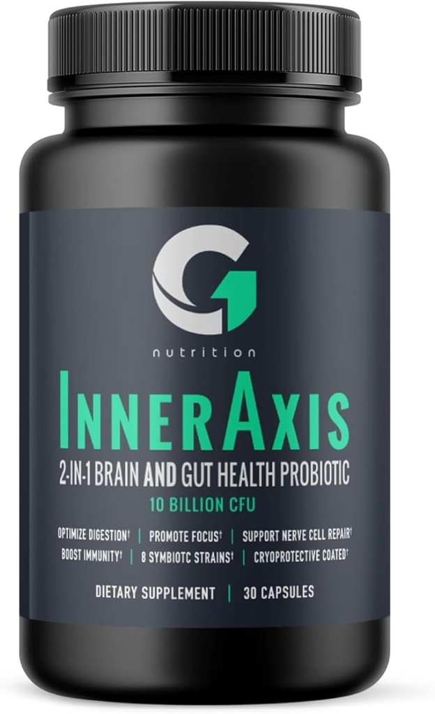 İçAxis 2in-1 Beyin ve Gut Health Probiyotik, 10 Milyar CFU, 8 Symbiyotik Strains for Gut, Psychobiyotik, Mood and Brain Support, Acidofilius Probiyotik for Women and Men, 30
