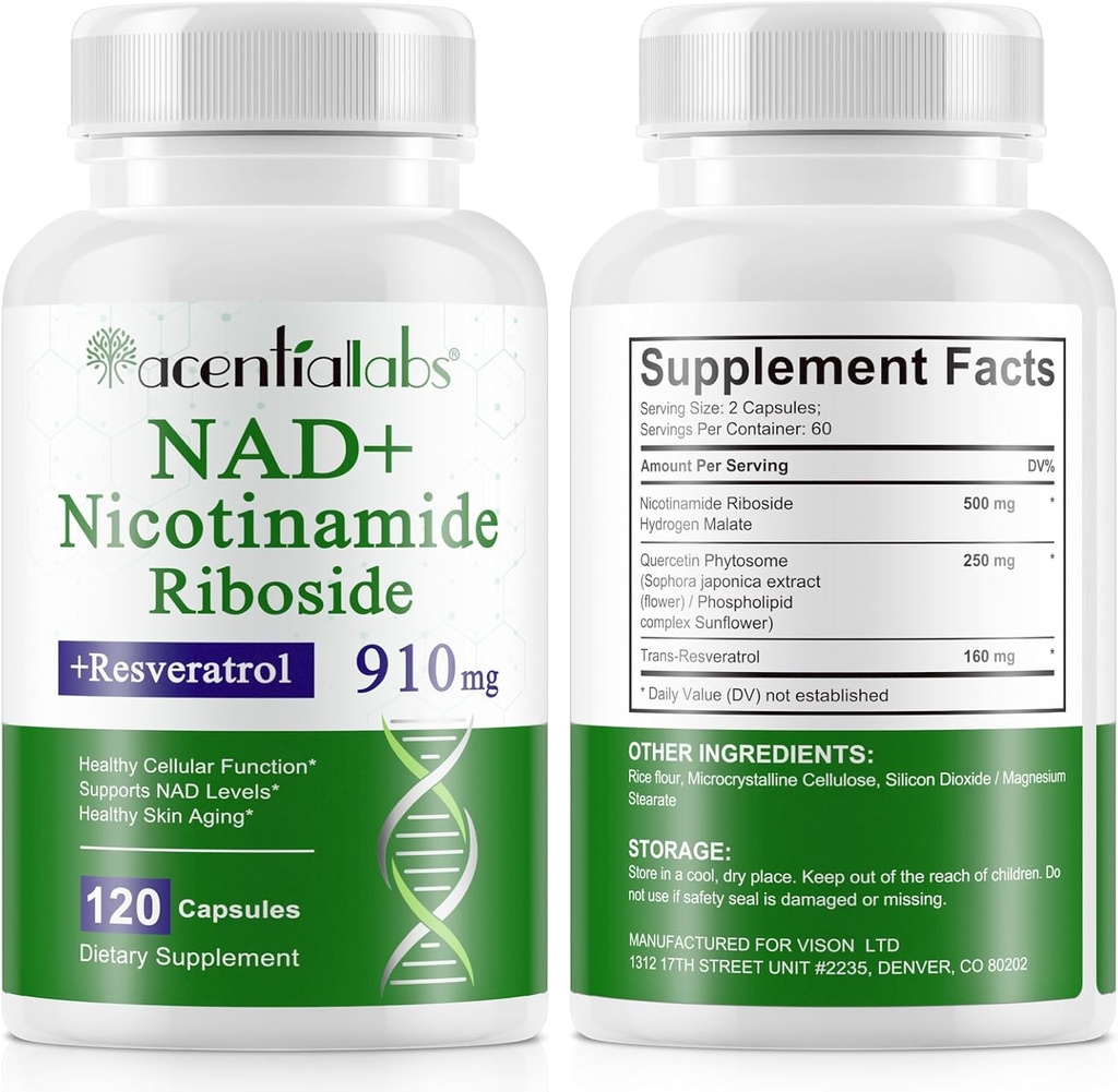 120 Kont NAD Plus Supplement, Liposomal Nicotinamid Riboside Capsules 900MG with Resveratrol & Quercetin, Yüksek Saf Nicotinamid for Anti-Aging, Hücre Gejenerasyon / Enerji / Immune ATM