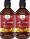 Ισλανδικά Wild Caught Cod Liquid Oil Liquid - Fish Oil Drops with Omega 3, EPA, DHA, Βιταμίνη D & A - Liquid Cod Liver Supplement for Heart, Joint, Brain & Immune Support - 240 ml (8 Ουγγιά) 2 Pack
