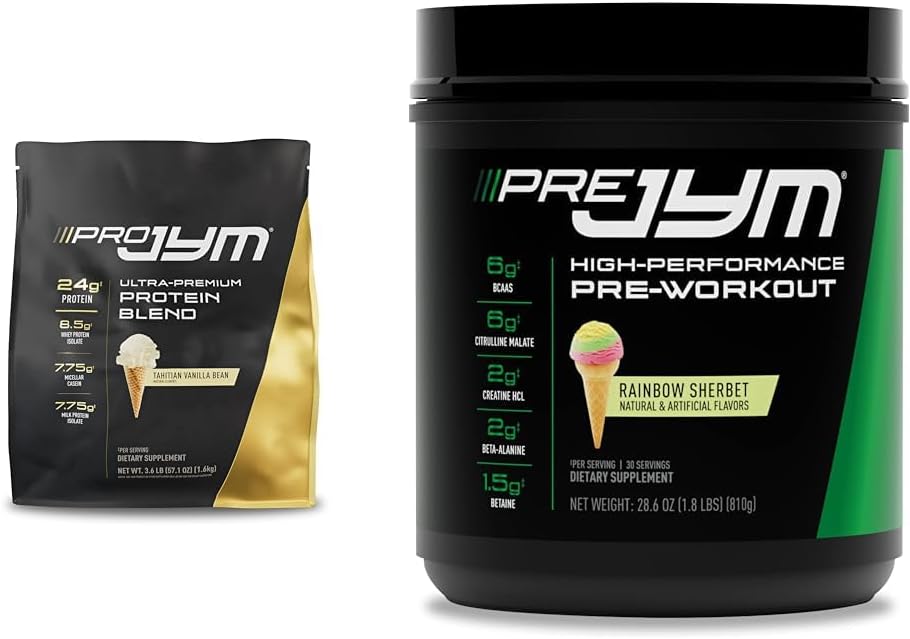 PRO JYM 45 Hizmet - Tahitian Vanilla Bean & Pre Jym Rainbow Sherbet, 30 Hizmet, Rainbow Sherbet, 1.8 Pound ( 1)