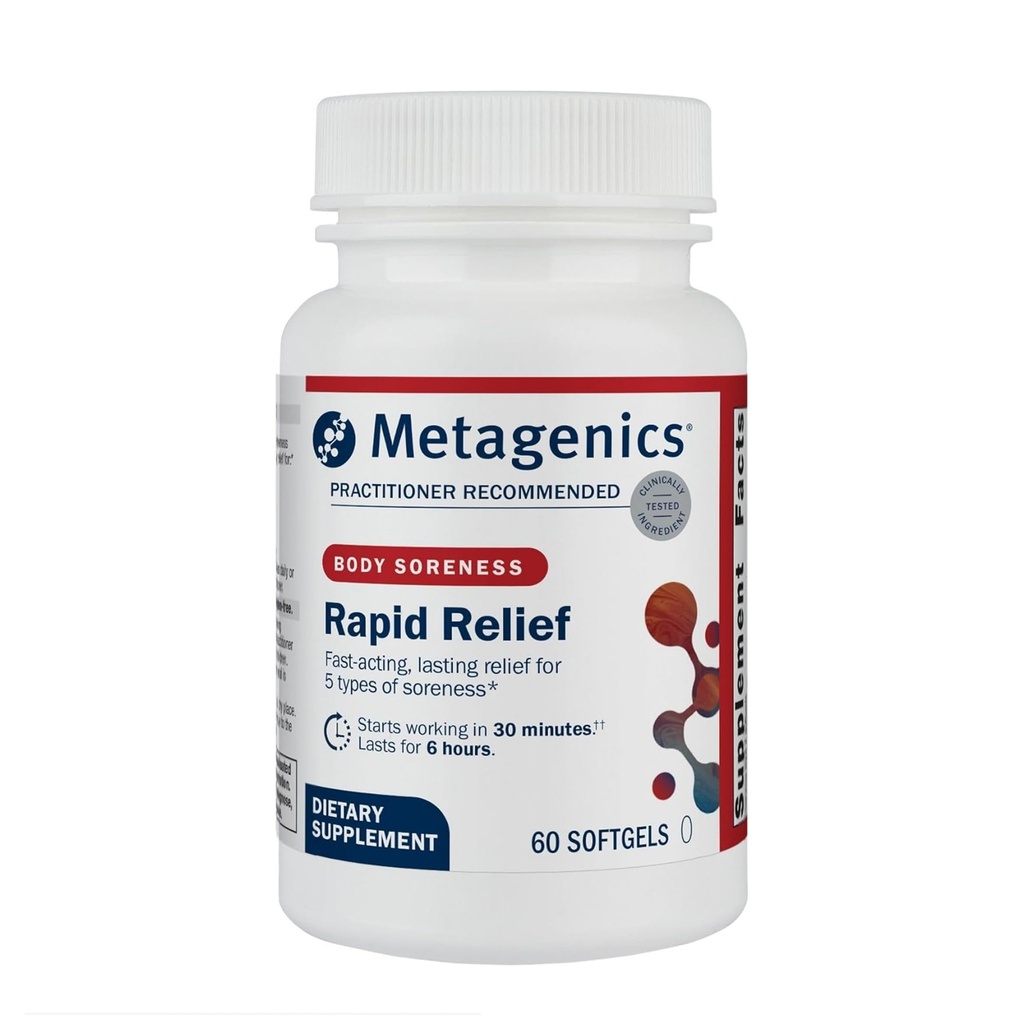 Metagenics Rapid Relief - Herbal Softgel ile Turmeric & Boswellia - Kas, Back & Common Discomfort için Hızlı Yardım* - İlaçsiz, Non-GMO, Gluten-Free - GMP sertifikalı Tesis - 60 Softgels