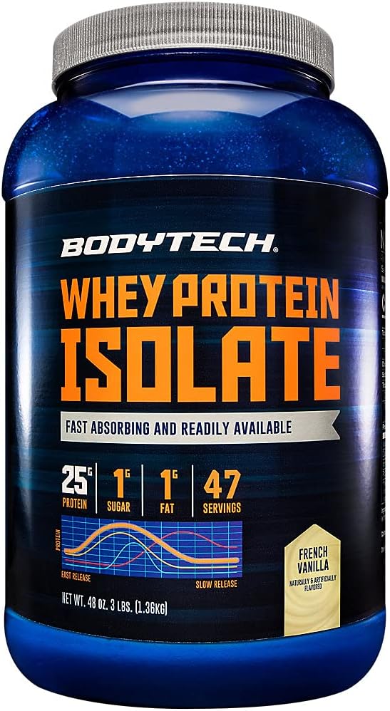 BODYTECH Whey Protein Isolate Toz - hizmet ve BCAA'nın başına 25 gram - Post-Workout Muscle Building & growth için ideal, Contains Milk & Soy - Vanilla (3 Pound)