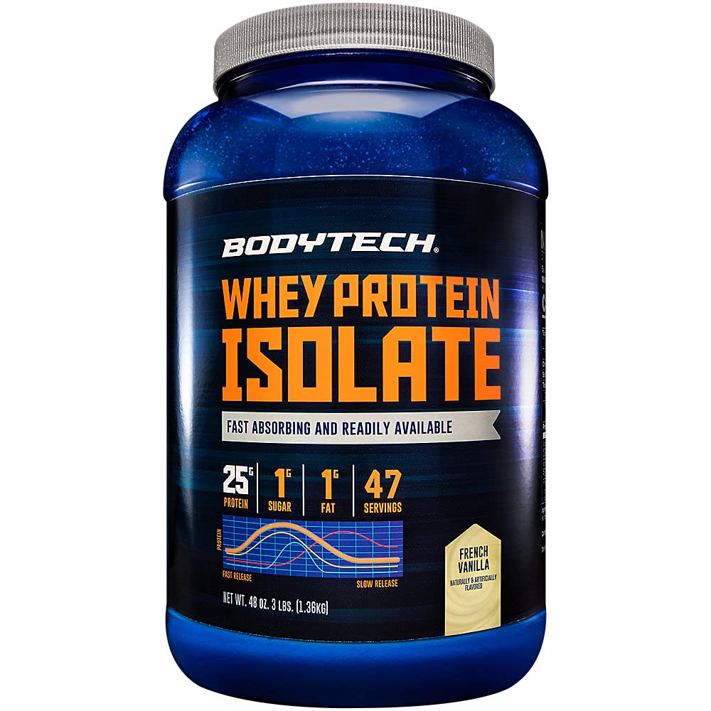 BODYTECH Whey Protein Isolate Toz - hizmet ve BCAA'nın başına 25 gram - Post-Workout Muscle Building & growth için ideal, Contains Milk & Soy - Vanilla (3 Pound)
