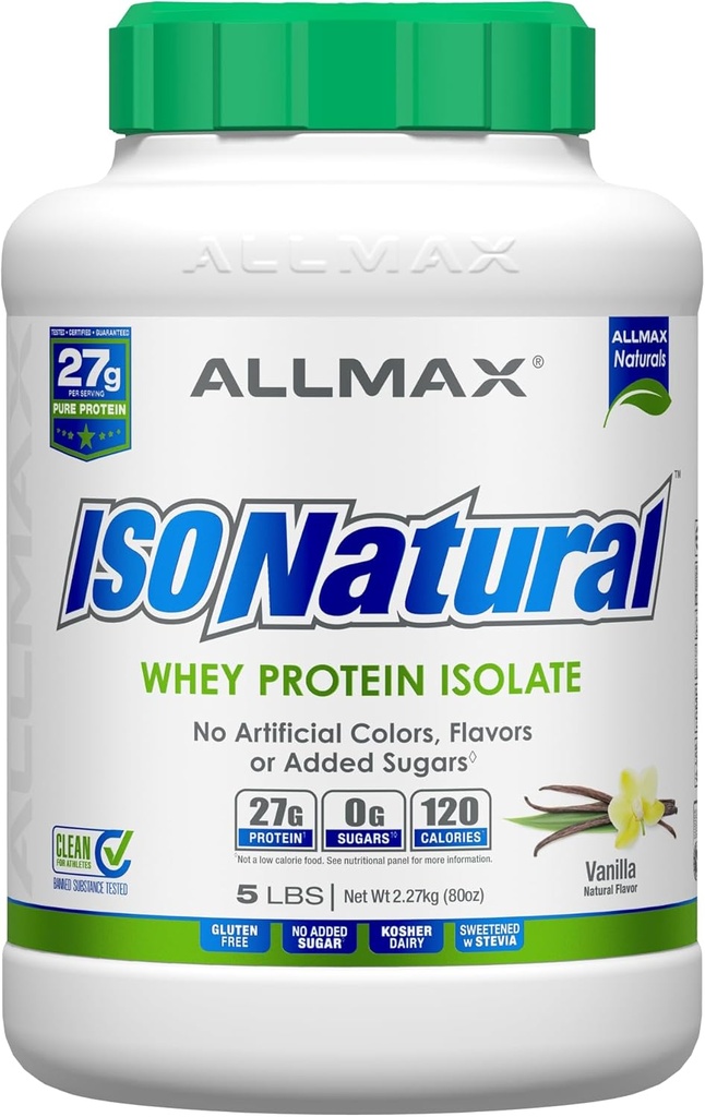ALLMAX Beslenme ISONATURAL Whey Protein Isolate, Vanilla - 5 lb - 27 Protein Per Scoop - Zero Fat & Sugar -% 99 Lactose Free - Prebiyotiks - No Yapay Flavors - 73 Hizmet