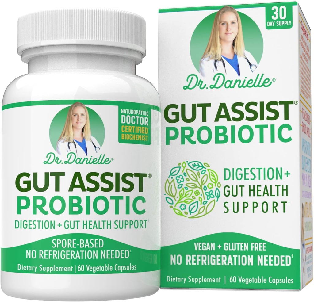 Gut Assist Probiotic - Προβιοτικά για γυναίκες και άνδρες, Ενήλικες από τον Δρ Danielle - Ράφι Σταθερό Probiotic Συμπλήρωμα - Χωρίς Ψύξη Απαραίτητο - Bacillus - 60 Κάψουλες