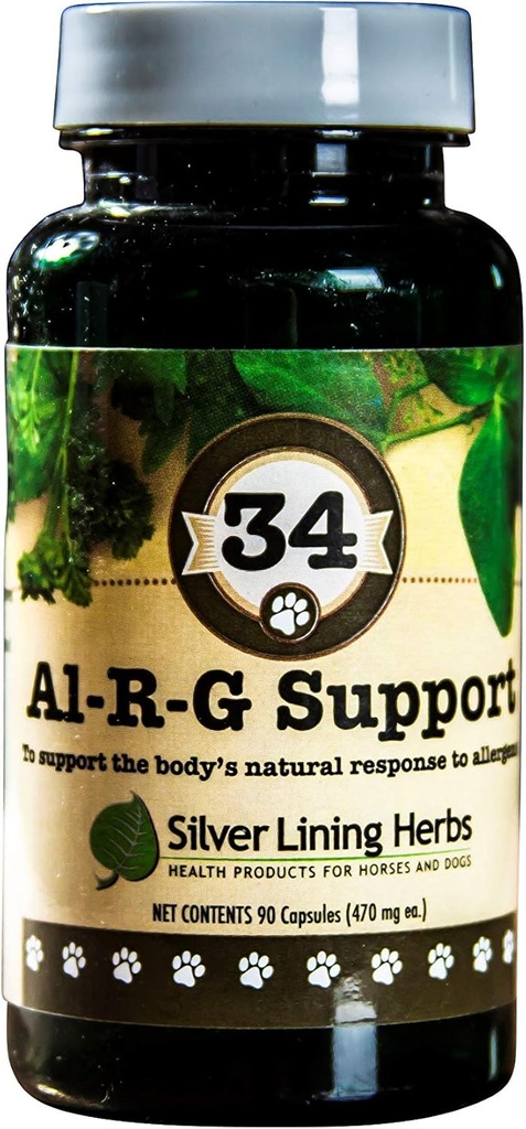 Silver Lining Herbs 34 Canine Al-R-G - Köpekler için Doğal Alerji Desteği - Bir Köpek Sağlıklı, Normal ve Doğal Yanıt Allergens - 90 Capsules