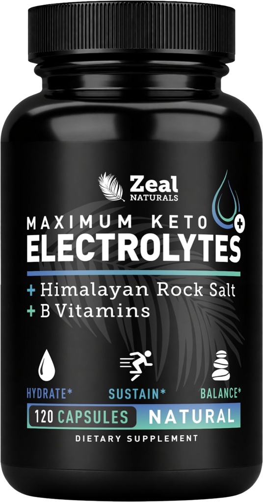 Zeal Keto Electrolyte Capsules - 120 Capsules | Keto Electrolytes Tablets for Rehydration | B-Vitamins + Pink Himalayan Salt | Potassium, Zinc, Magnesium, Sodium | Hydration Supplement
