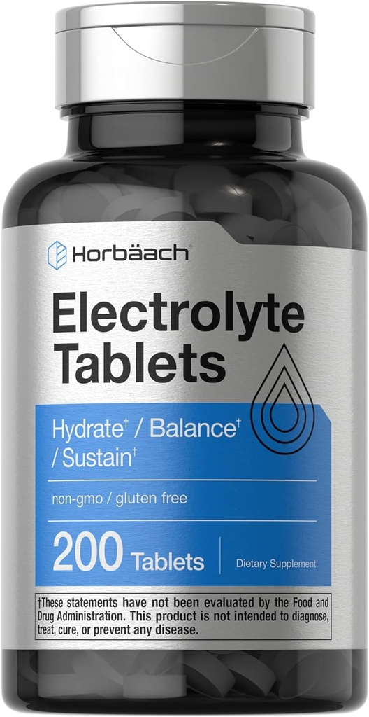 Horbäach Electrolyte Tabletler | 200 Count | Vegetarian | Keto-Friendly | Non-GMO ve Gluten Free Hydration Supplement Supplement Supplement Supplement