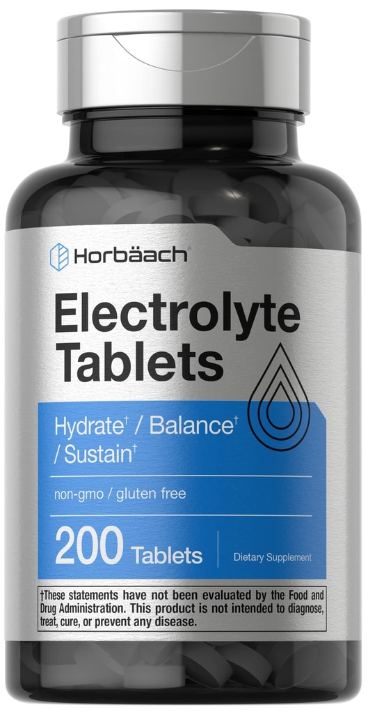 Horbäach Electrolyte Tabletler | 200 Count | Vegetarian | Keto-Friendly | Non-GMO ve Gluten Free Hydration Supplement Supplement Supplement Supplement