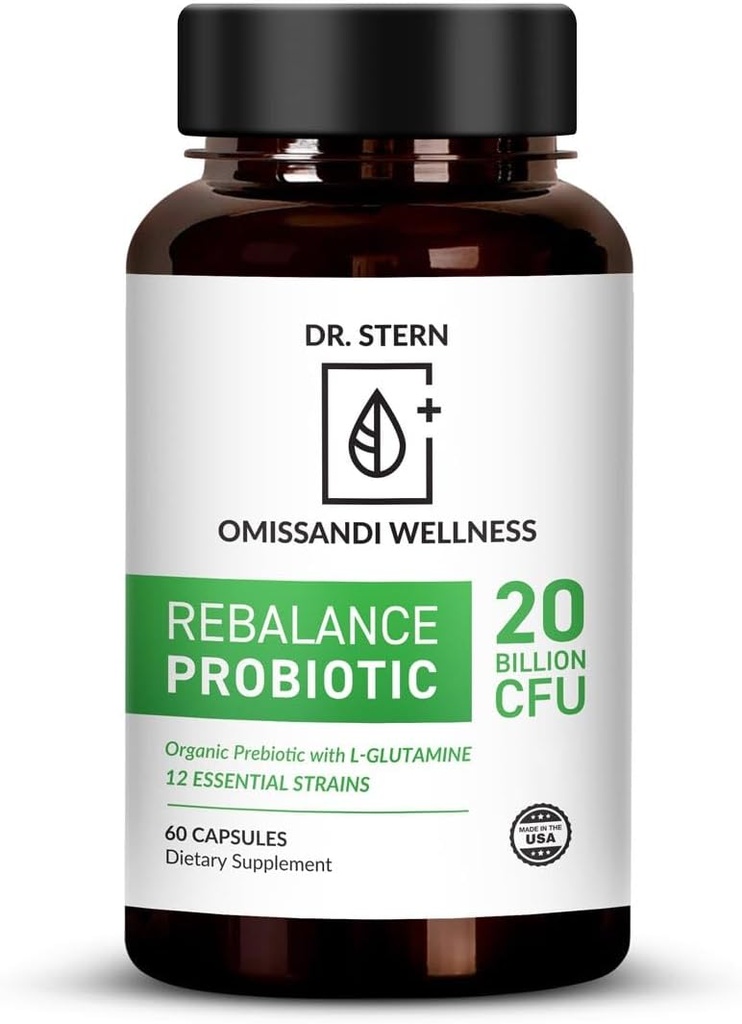 BIO-ESSENTIALS, Rebalance Probiyotik Supplement - Dr. Ian Stern Formulated - Üstün Digestion & Immunity - W/ Organic Prebiyotik & L-Glutamine - 20 Milyar CFU - 60 Capsules