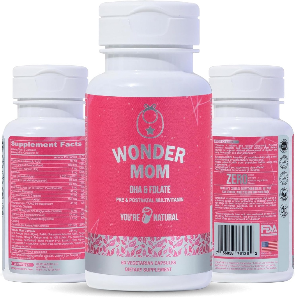 Premium Prenatal & Postnatal Vitaminler: Folate, DHA, Choline, Iron, B12, Multivitamin & Probiyotikler, Supports Fetal Brain Development, Gebelik & Postpartum Health, Vegan, Non-GMO, Gluten-Free, 30 Days