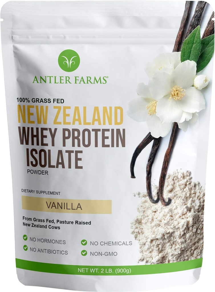 Antler Farms - 100% Grass Fed Yeni Zelanda Whey proteini, Vanilla Flavor, 2 lbs - Pure and Clean, 4 Malzemeler, Delicious, Cold Processed