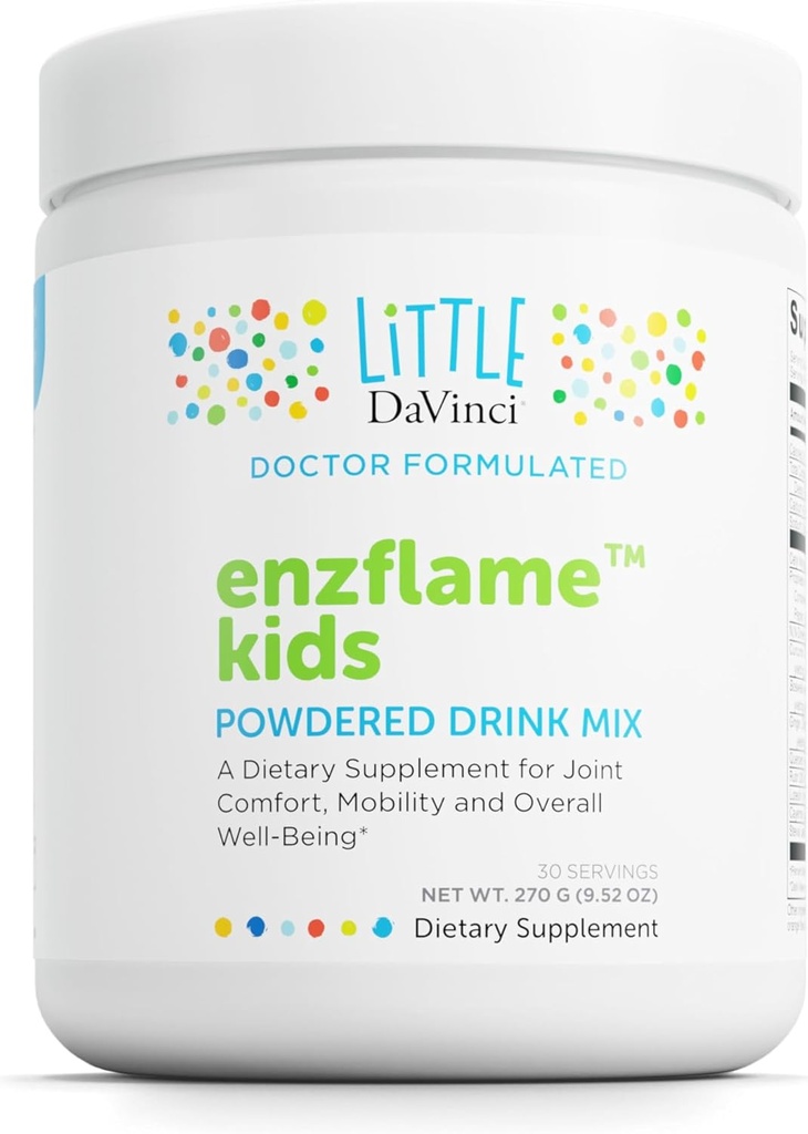Little DaVinci Enzflame Kids - Powder Drink Mix Supplement to Support Muscle and Joint Comfort, Mobility and Immune Health* - With Calcium, Sodium, Enzymes, DMG, and More - Orange Flavor - 30 Servings