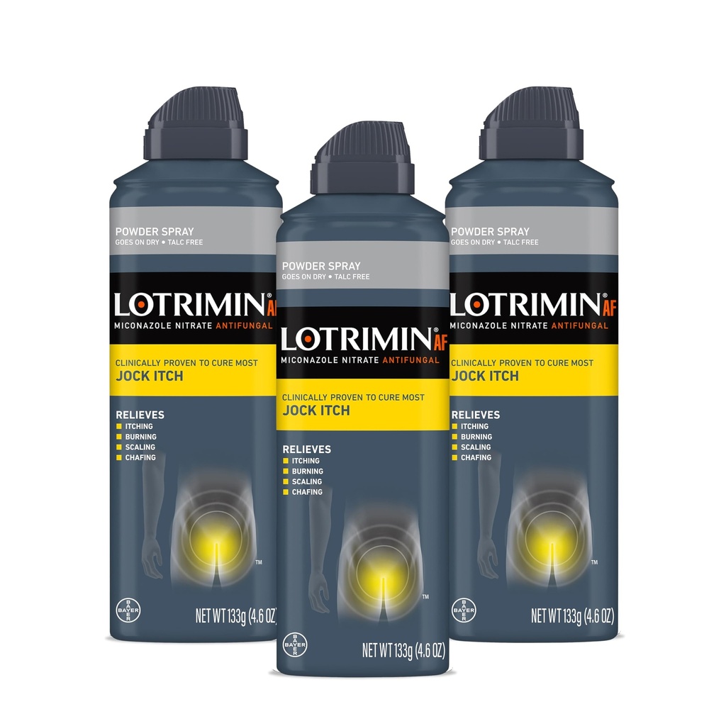 Lotrimin AF Jock Itch Toz Sprey, Miconazole Nitrate 2 - Most Itch, 4.6 Ounces (133 Grams) Sprey Can (Pack 3)