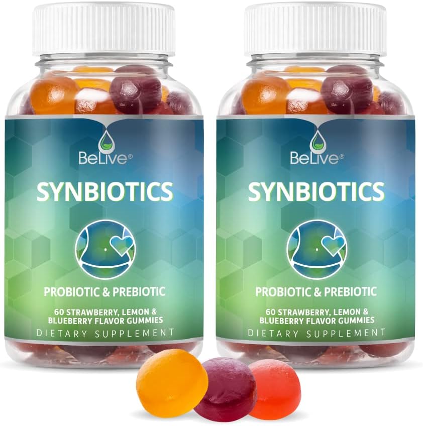 Canlı Synbiyotikler – Probiyotik & Prebiyotik Fiber Gummies – Yüksek Kuvvet Inulin (3g), Diyetsel Fiber Supplement, Çocuklar ve Yetişkinler için Digestive Support - Strawberry, Lemon, Blueberry Flavor | 2Pack