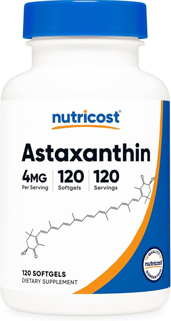 Nutricost Astaxanthin 4 mg, Gluten Free and Non-GMO, 120 Softgels (4 Ay Supply)