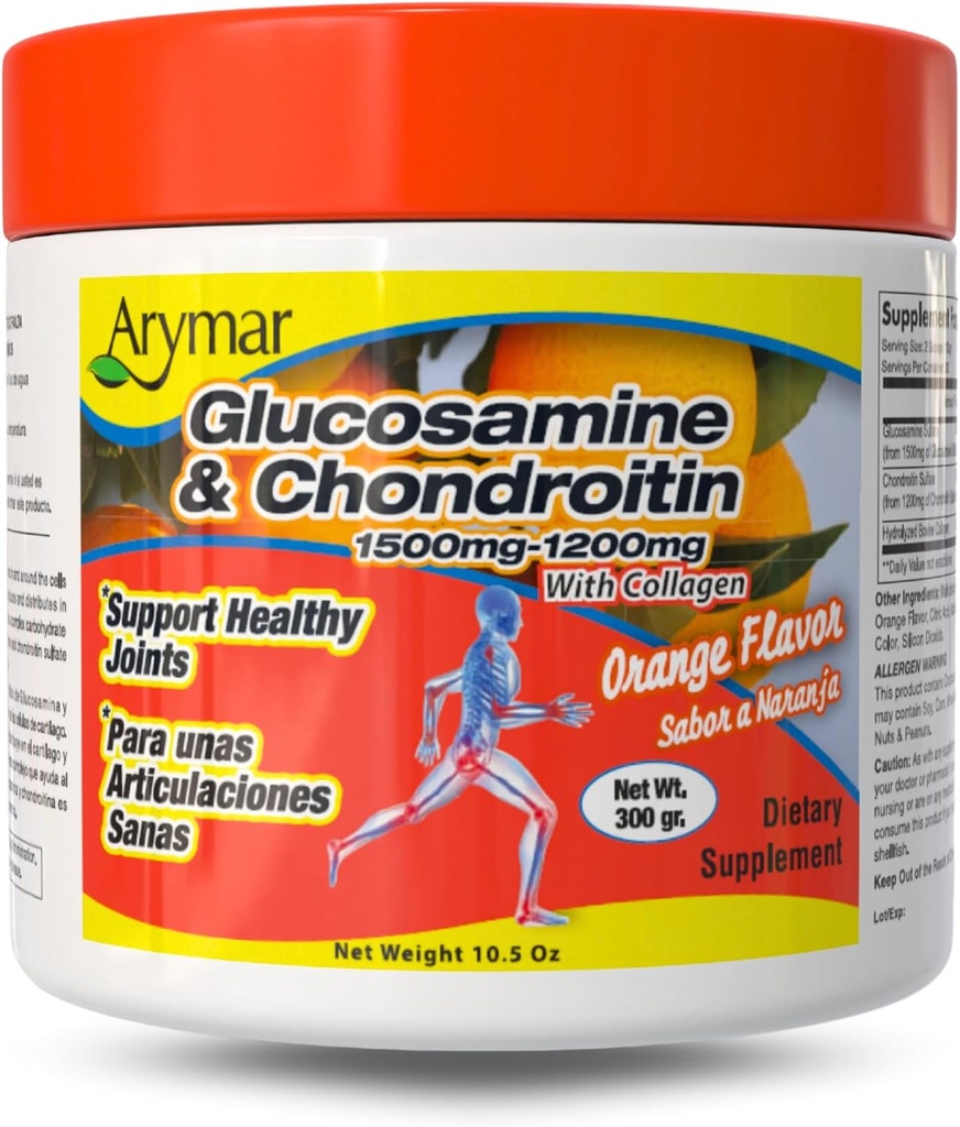 Arymar Glucosamine 1500 mg + Chondroitin 1200 mg with Collagen – Orange-Flavored Ortak Sağlık Toz, 300 g