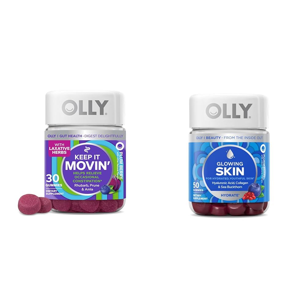 Rhubarb, Prunes, Amla Plant Berry Flavor 30ct ve Glowing Skin Gummy with Hyaluronic Acid, Collagen, Sea Buckthorn 25 Day Supply Plantp Berry 50 Count