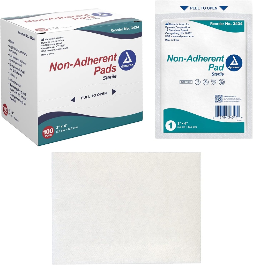 Dynarex Μη-Στερεό, μεμονωμένα συσκευασμένα, μη-Stick Πληγή και Φλογερό, Μαλακό & Εξαιρετικά Απορροφητικό, 3” x 4”, 1 Κουτί 100 Μη-Στερεό