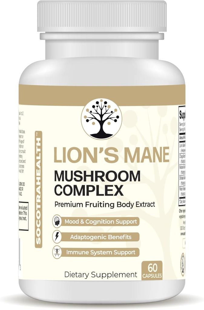 Lions Mane Mushroom Supplement - Premium Meyvesi - Chaga, Maitake, Shiitake, Reishi - Mood, Beyin ve Immune Support, Adaptogen - Non-GMO - 60 Vegan Capsules