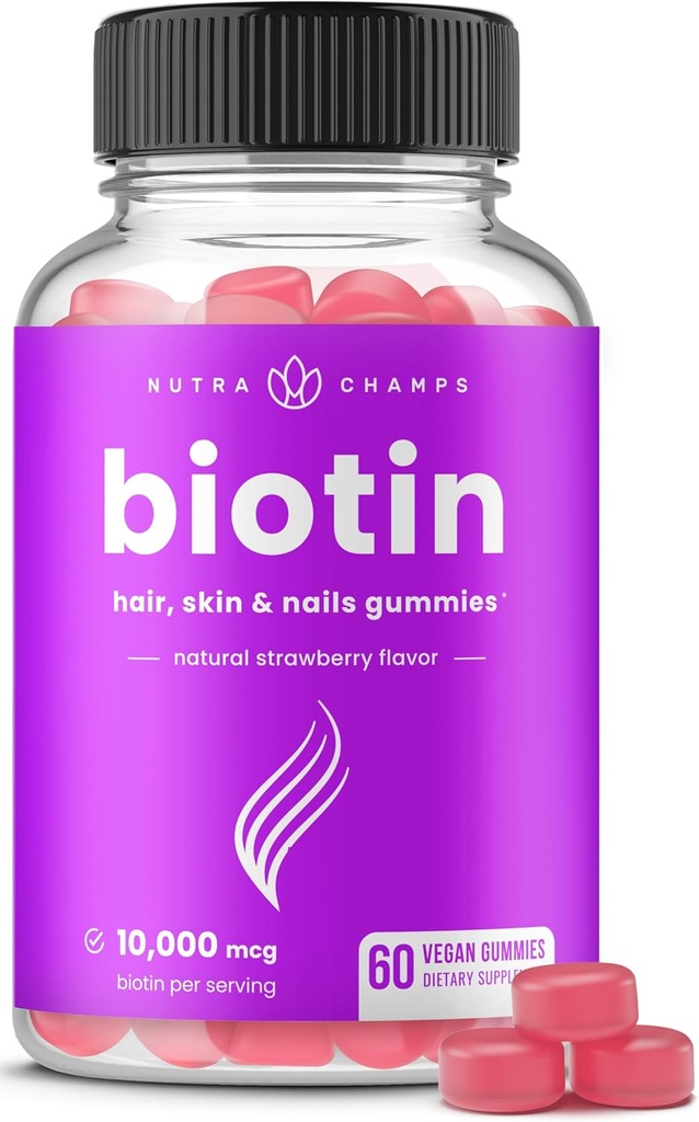 NutraChamps Biotin Gummies 1000006 [High Potency] for Health Hair, Skin & Nails For Women, Men & Kids - 500006 in each Hair Vitamins Gummy - Vegan, Non-GMO, Hair Health Supplement