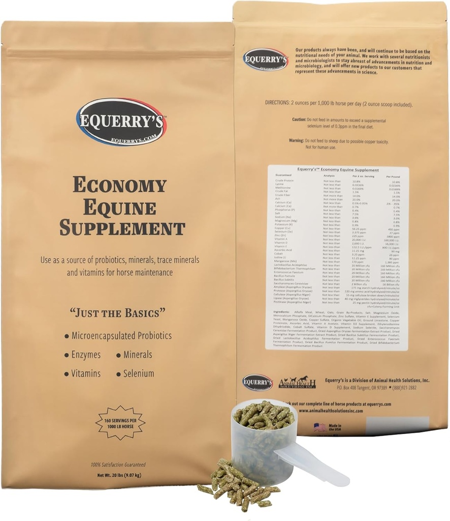 Equerry's Economy Equine Supplement - At Probiyotiks | Supplement for Horses | Horse Vitamins and Minerals Supplement with Enzymes and Selenium,20lb