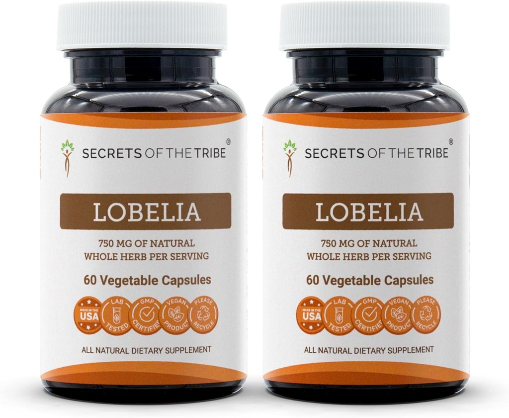 Tribe Lobelia 60 Capsules(2), 750 mg, Responsibly farmed Lobelia (Lobelia Inflata) Kuru Herb (2x60 Capsules)
