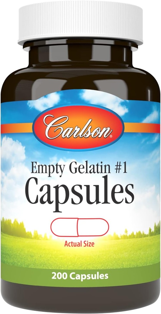 Carlson - Boş Gelatin #1 Capsules, Ayrılmalı ve Ayırma Kolay, 200 Kont (1.5 km)