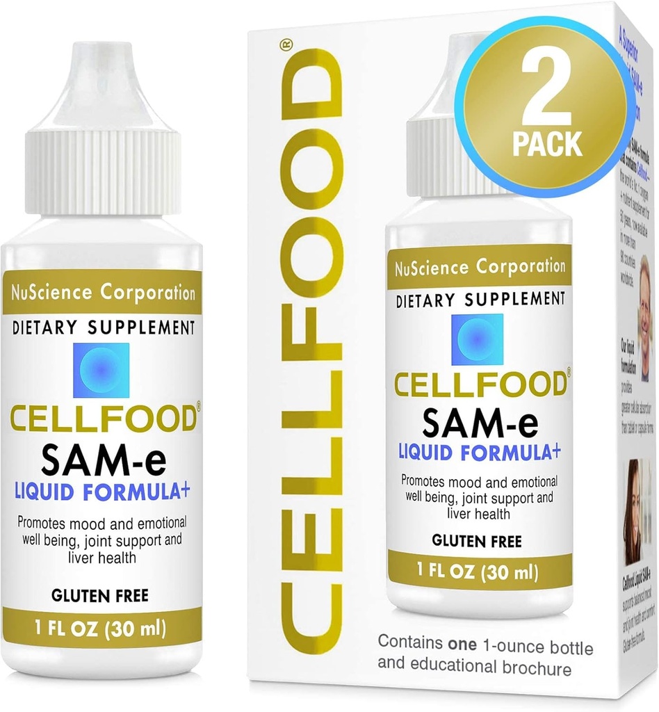Hücre yemek SAM-e Sıvı Formula+ - 1 fl oz, 2 Paket -Easier Abors & Better Bioavailability - Gluten Free, Non-GMO - 60-Day Supply