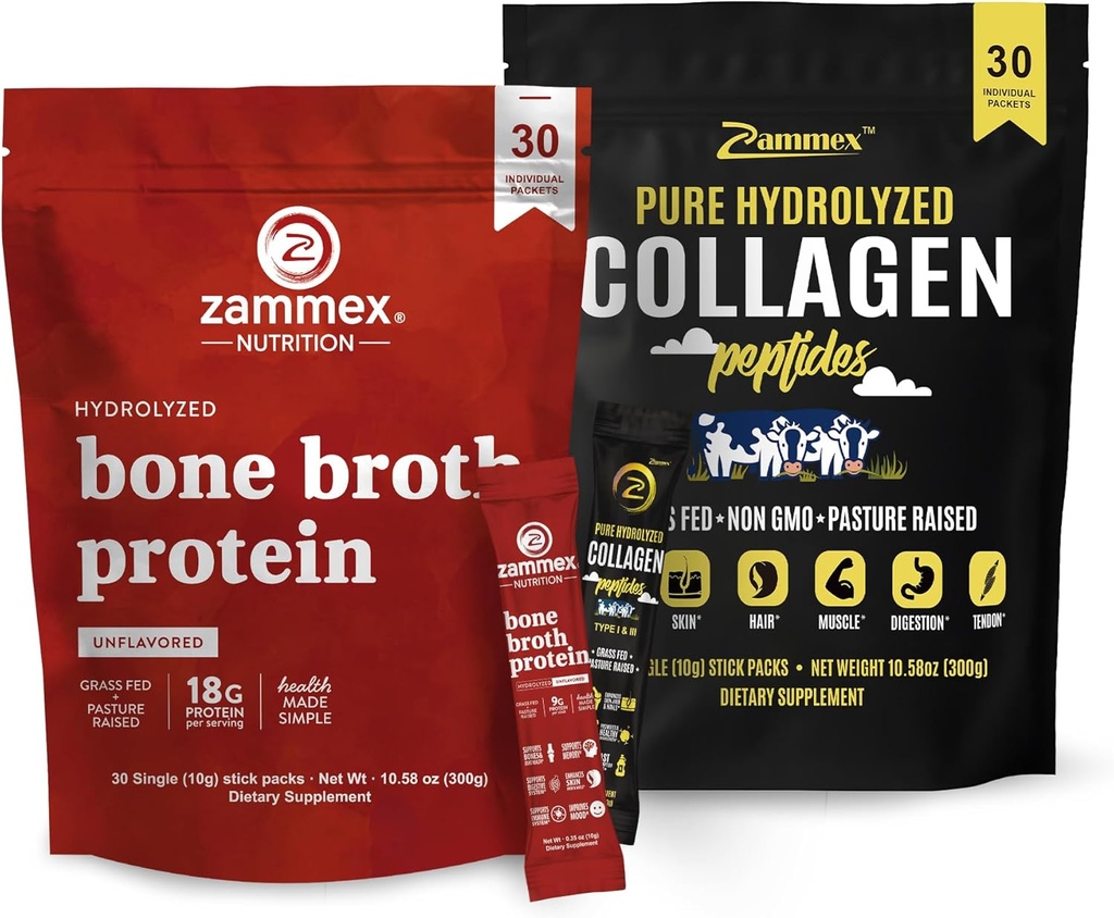 Bone Broth Protein Toz Paketleri + Collagen Peptides Toz Seyahat Paketleri (Type I, III)