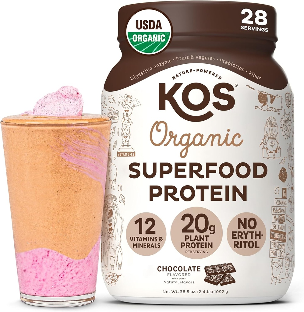 KOS Vegan Protein Toz Erythritol Ücretsiz, Çikolata - Organik Pea proteini, Bitki bazlı Superfood Vitaminler ve Mineraller - Keto, Süt Free - Kadınlar ve Erkekler için Meal Makyaj, 28 Hizmet