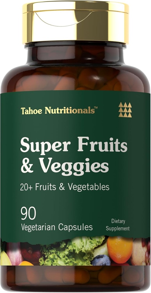 Tahoe Beslenmeleri Süper Meyveler ve Veggies Capsules | 90 Kont | Vegetarian, Non-GMO ve Gluten Ücretsiz Supplement