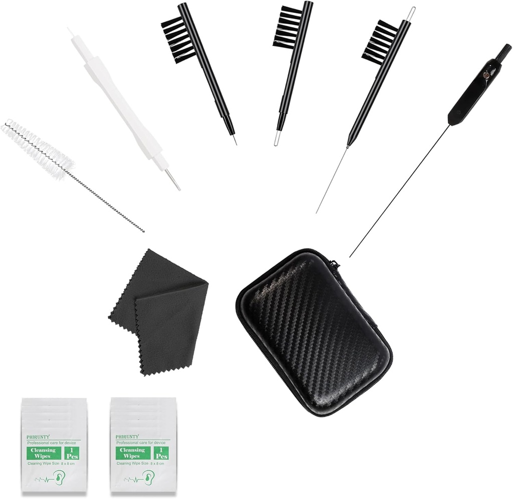 Phitunry 52-Piece İşitme Yardımı Kit Aksesuarları Portatif İşitme Yardımı Temizlik Fırça Araçları ile Pocket Boyutu, Kuru Capsules, Audio Wipes, Deer Velvet bezi ve işitme Aid Travel Case(Medium)