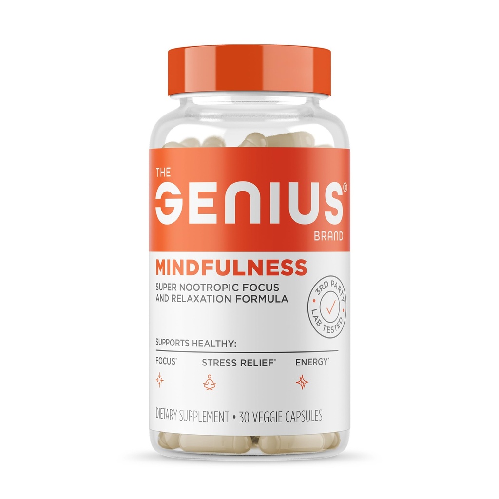 Genius Brand Genius Mindness - Beyin Sağlık Tamamı - Sağlıklı Mindsetleri Destek - Calm, Enerji, Hafıza ve Odak Destek - Ashwagandha, NeuroFactor & More - 30 Veggie Pills